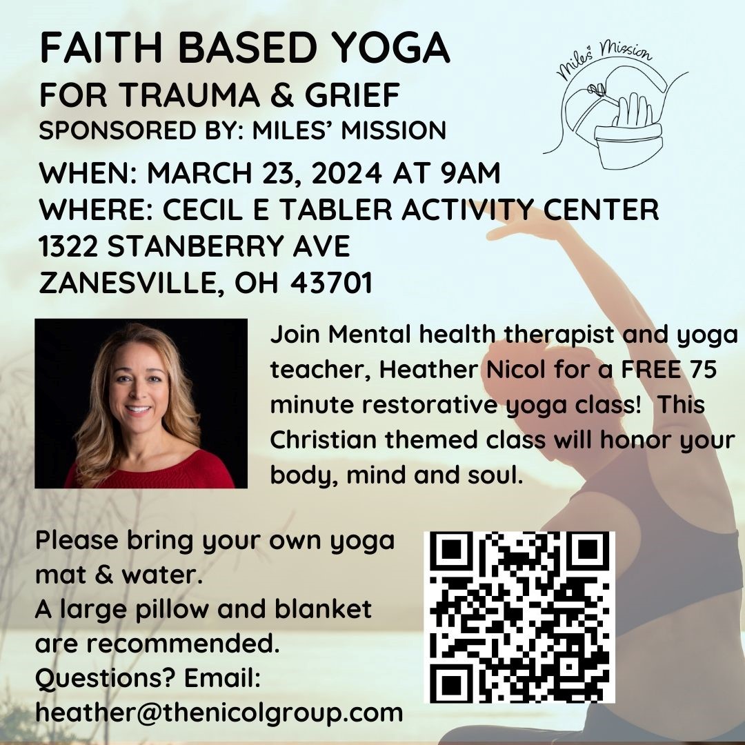 Faith Based Yoga For Trauma & Grief - Join Mental health therapist and yoga teacher, Heather Nicol for a FREE 75 minute resorative yoga class! This Christian themed class will honor your body, mind and soul.